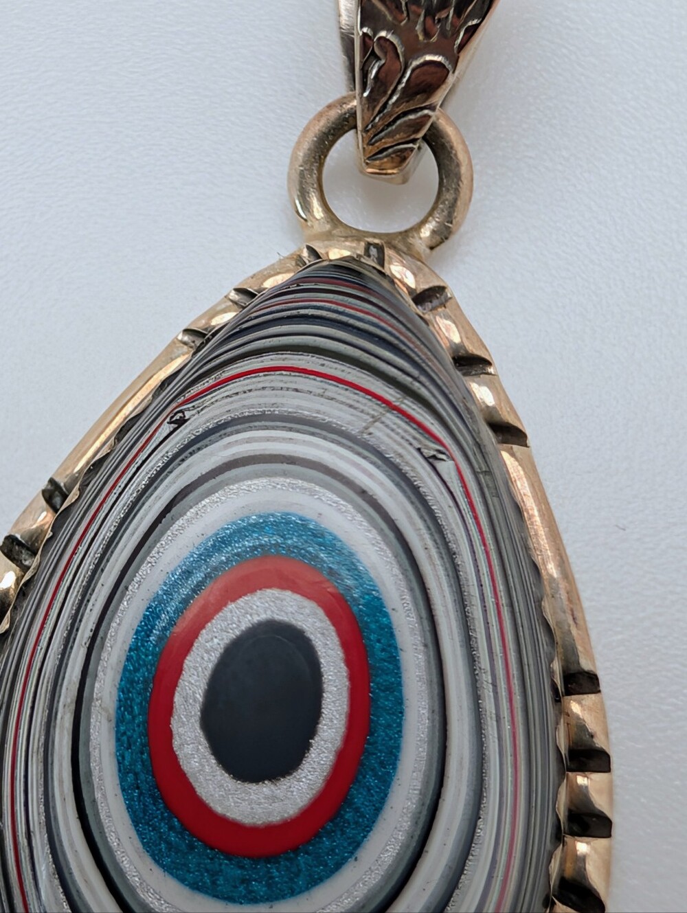 Fordite S925 Sterling Silver Pear Pendant - Picture 3 of 6